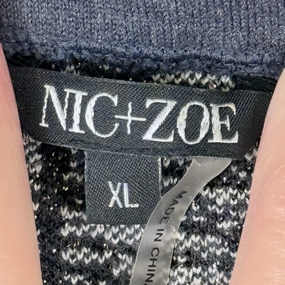 Nic + Zoe Mini Skirt Womens XL Black Cream Metallic Abstract Knit‎ Artsy Stretch
